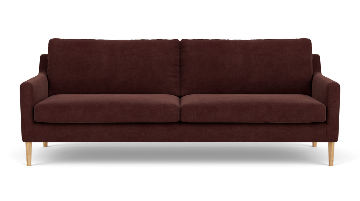 Anna 3 Seater, Moss Burgundy, Oak Legs