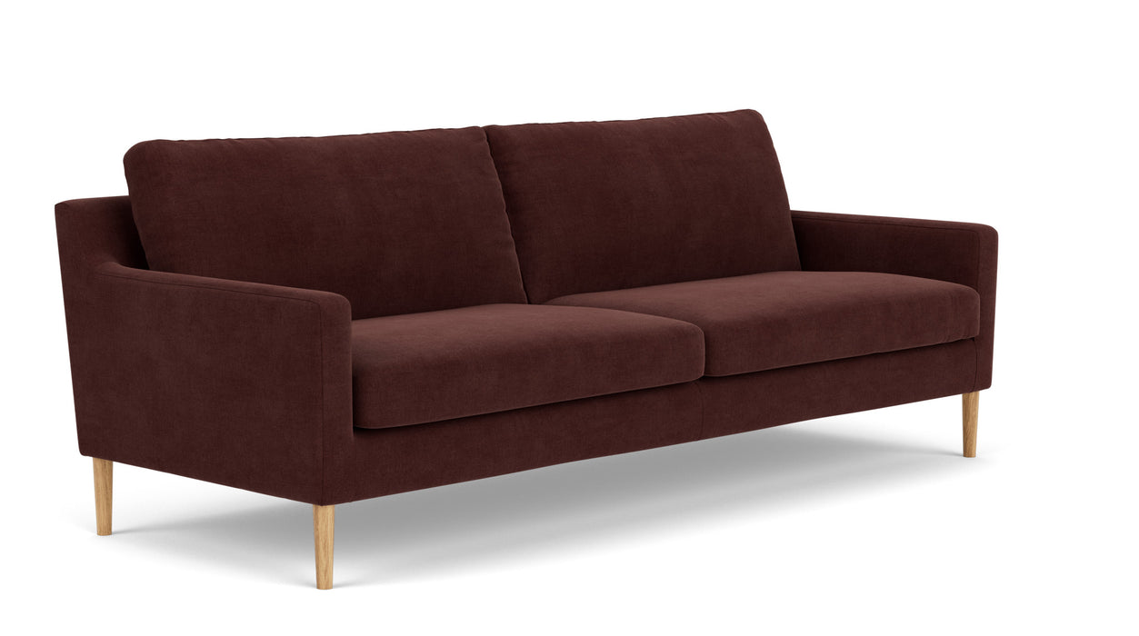 Anna 3 Seater, Moss Burgundy, Oak Legs
