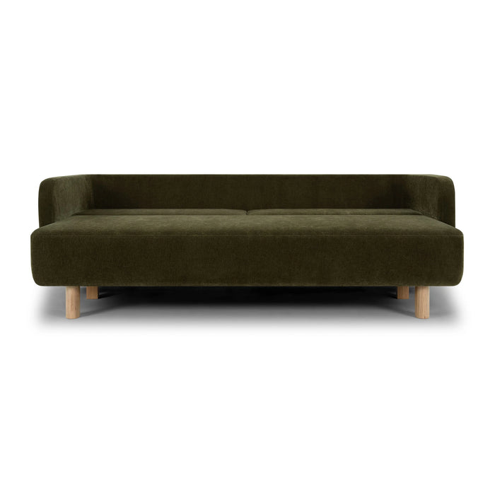 Clara Sleeper Sofa, Moss Olive, Oak Legs