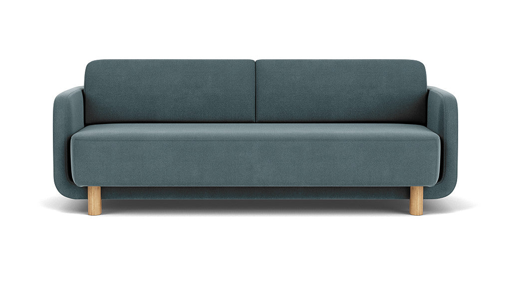 Clara Sleeper Couch, Forest Dust Blue, Oak