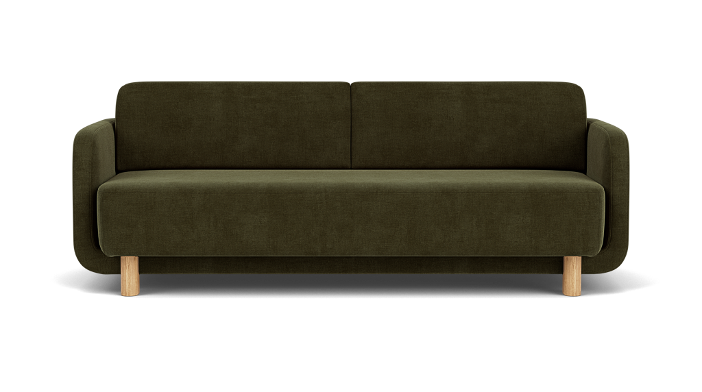 Clara Sleeper Sofa, Moss Olive, Oak Legs