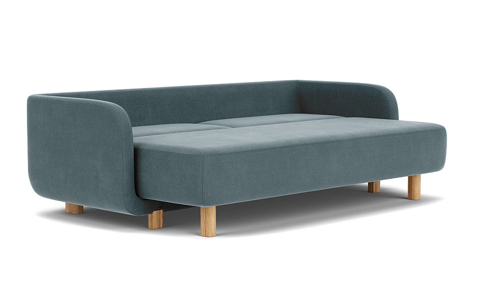 Clara Sleeper Couch, Forest Dust Blue, Oak